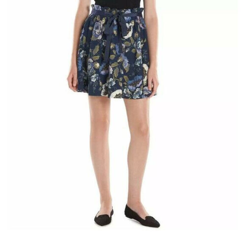 LC Lauren Conrad Women's Skirt Sz XL Blue Floral Paper Bag Waist‎ Mini